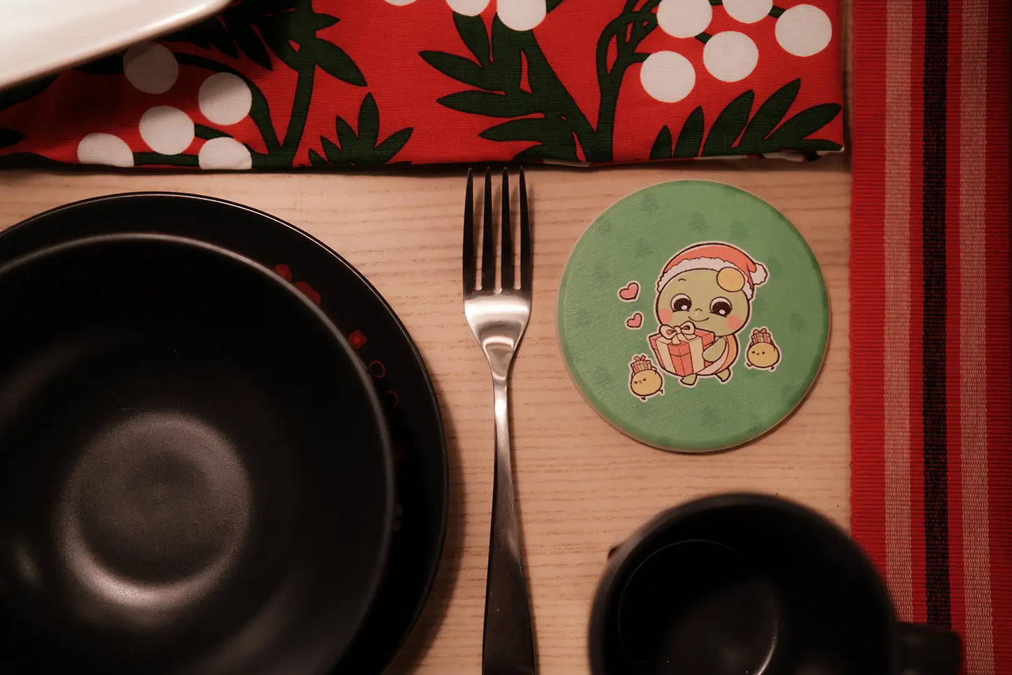 达意小岛-菠蘿龜假日矽藻土杯墊-Christmas聖誕-winter冬天