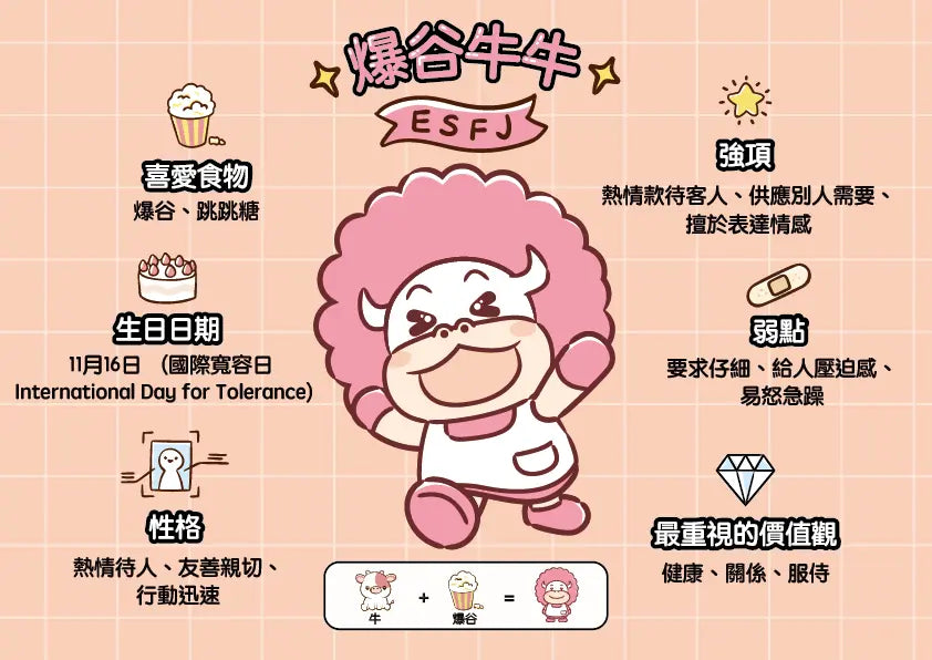 达意小岛-角色圖鑑-角色介紹-爆谷牛牛-ESFJ